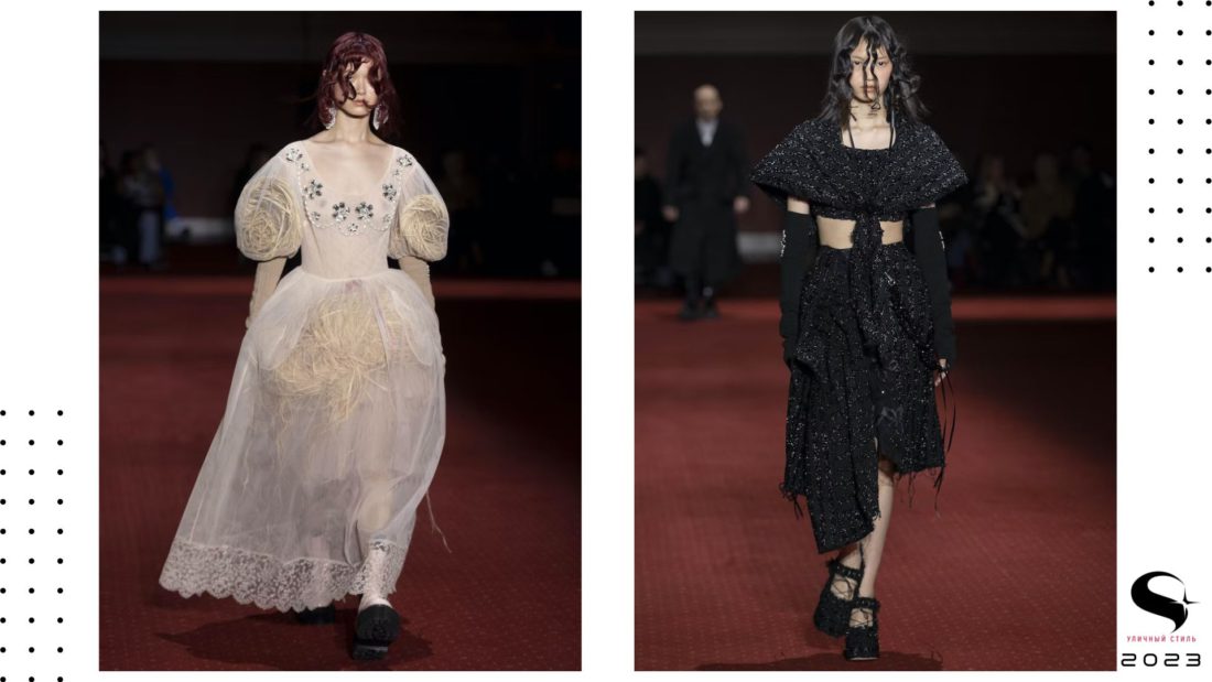 В коллекции Simone Rocha осень-зима 2023 были представлены бальные платья с соломенной набивкой